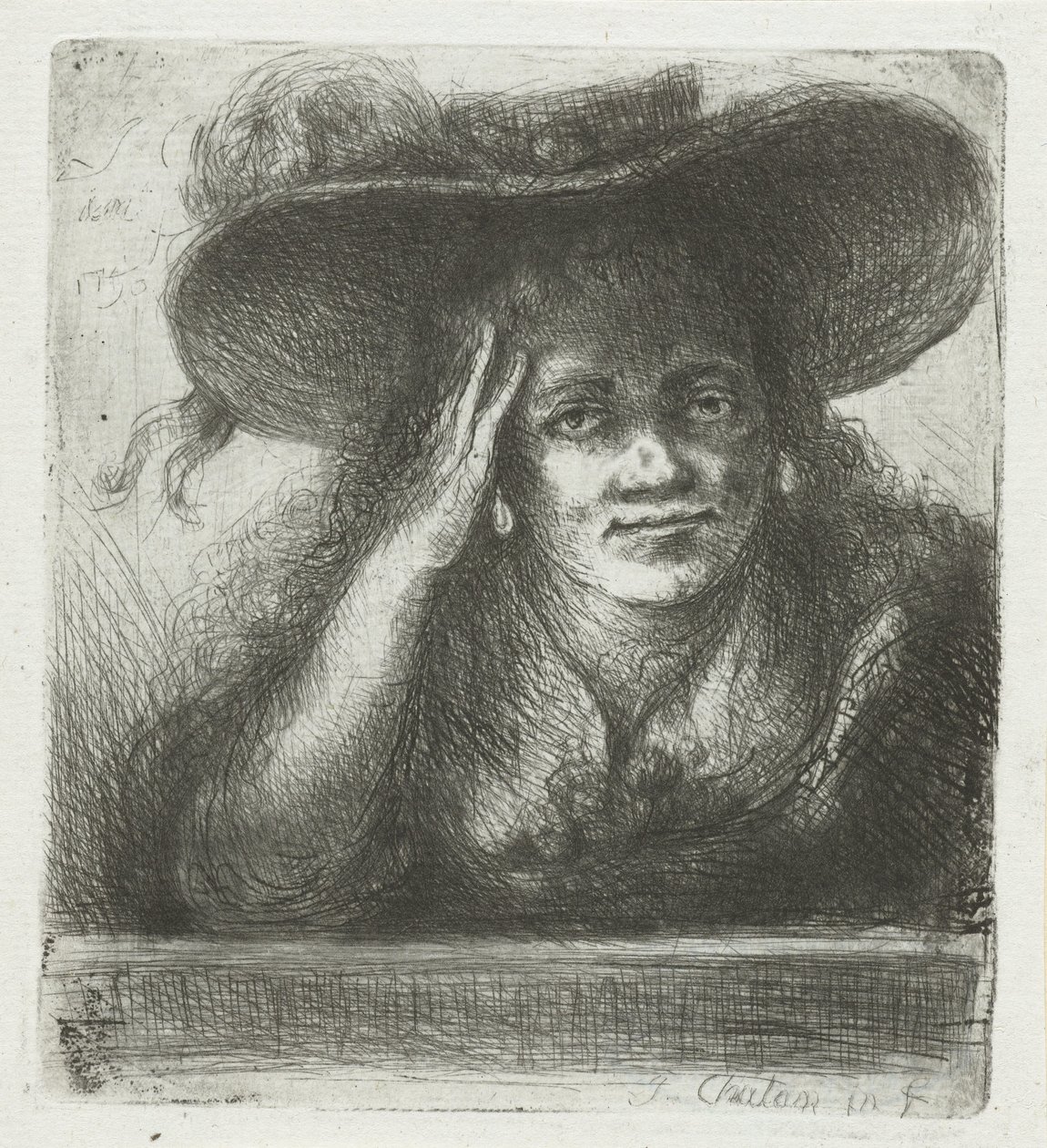 Frau mit großem rundem Hut von Jan Chalon