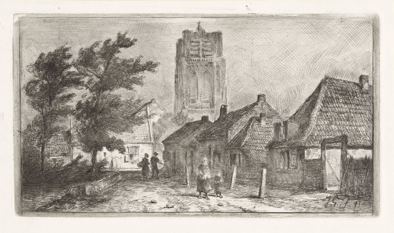 Dorfansicht mit Kirchturm von Jan Gerard Smits