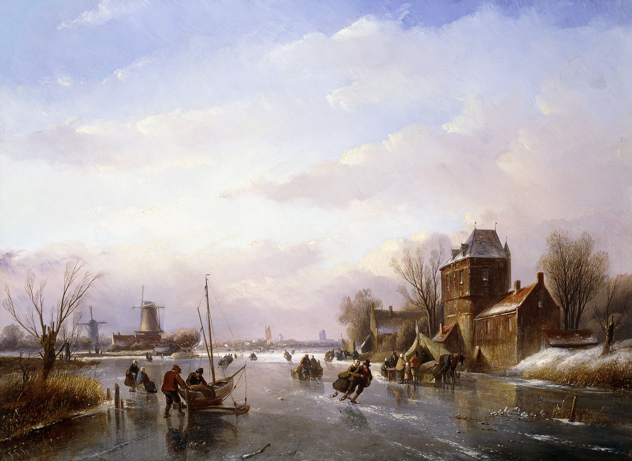 Schlittschuhläufer in einer gefrorenen Landschaft von Jan Jacob Spohler