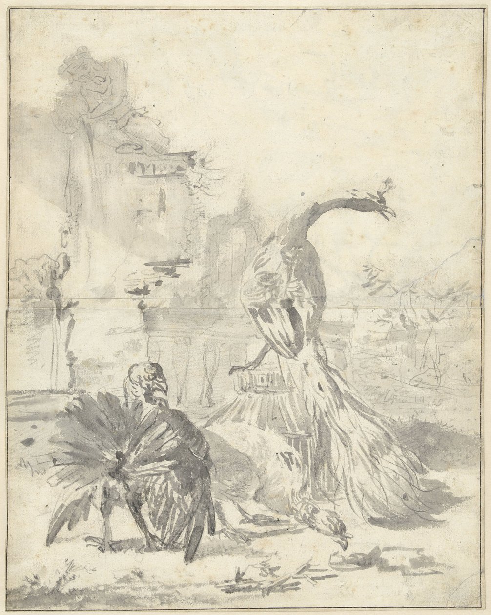 Hühnerhof mit einem Pfau und zwei Truthähnen von Jan Baptist Weenix