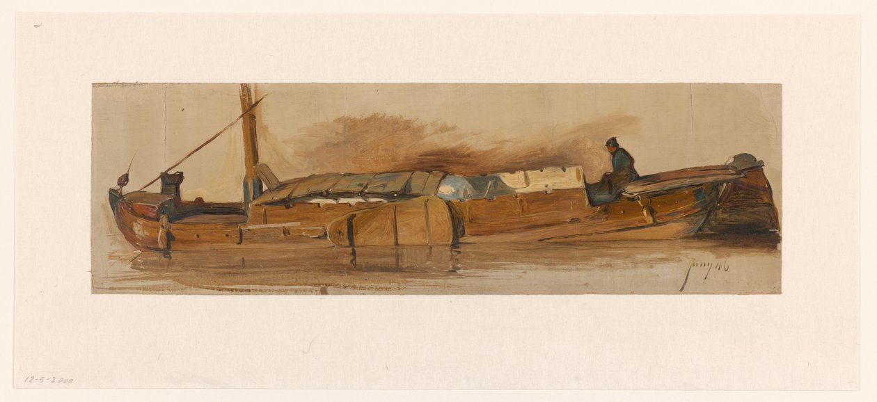 Langes Boot mit Schiffer von Jan Weissenbruch