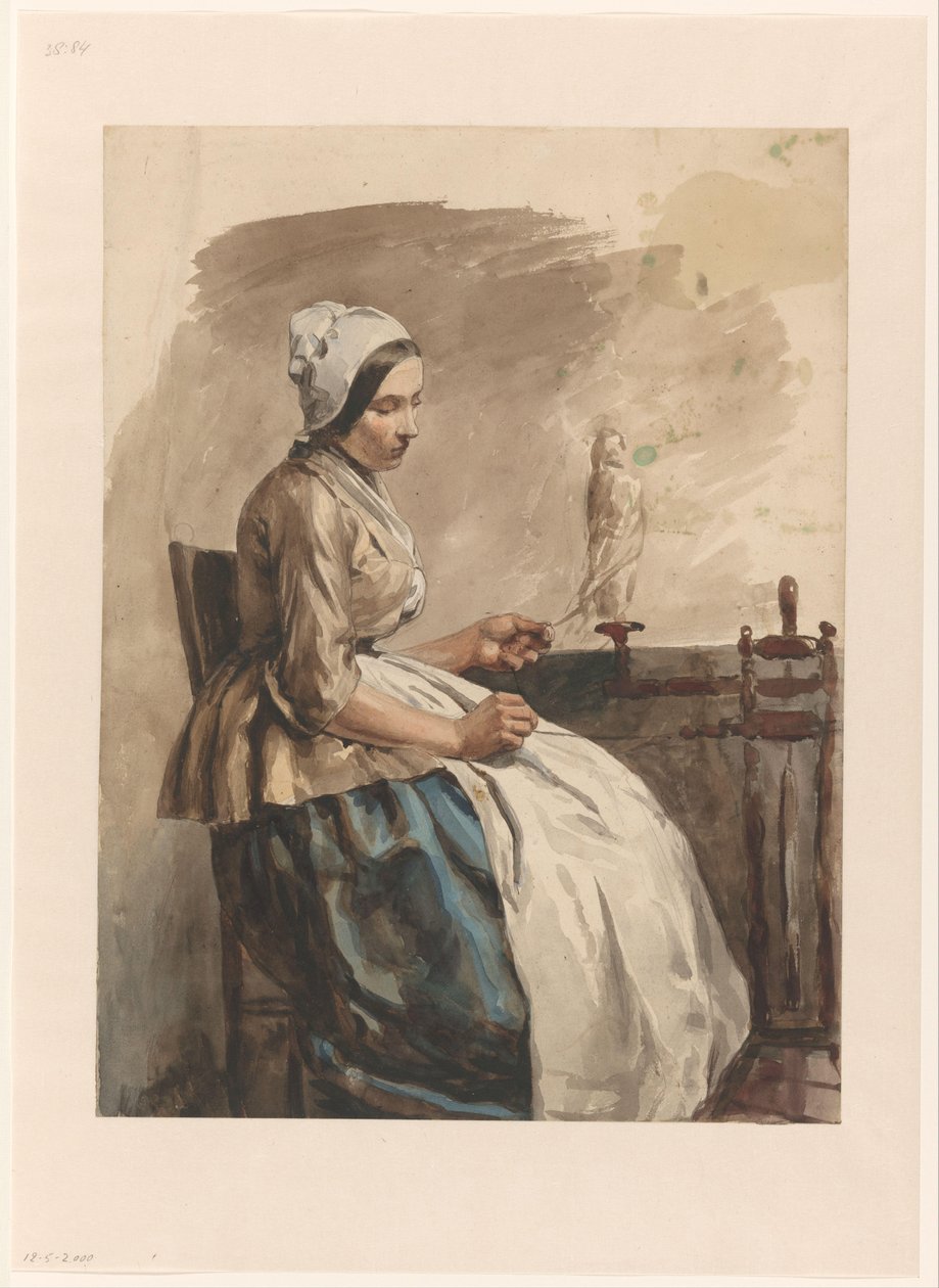 Spinnende junge Frau von Jan Weissenbruch