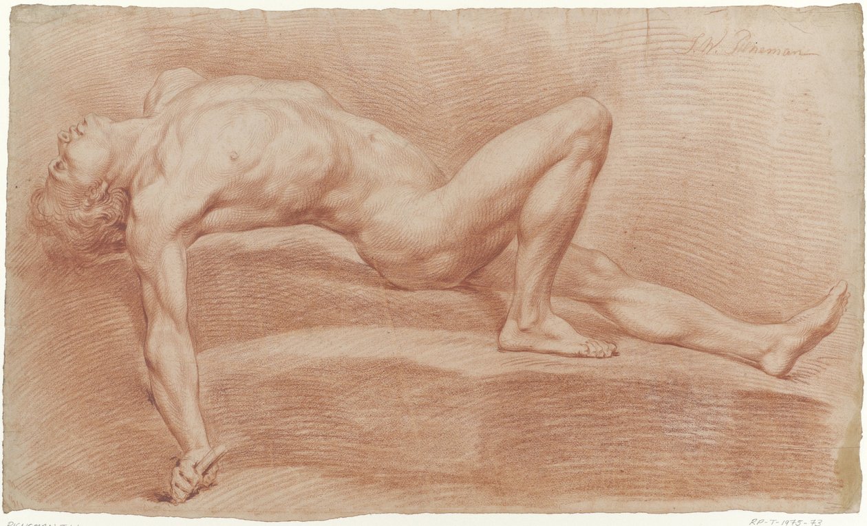 Auf dem Rücken liegender männlicher Akt von Jan Willem Pieneman