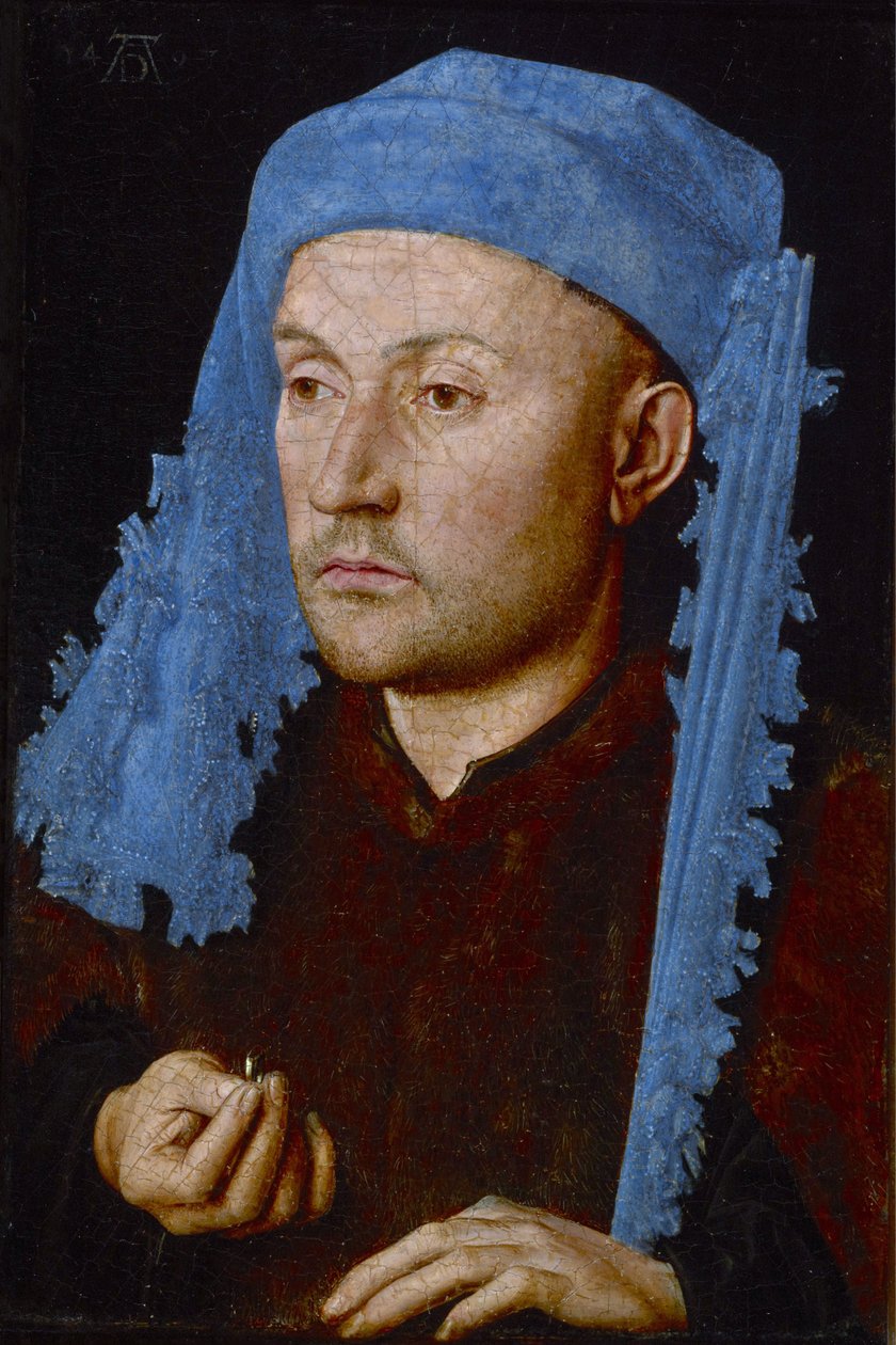 Mann mit blauer Mütze von Jan van Eyck