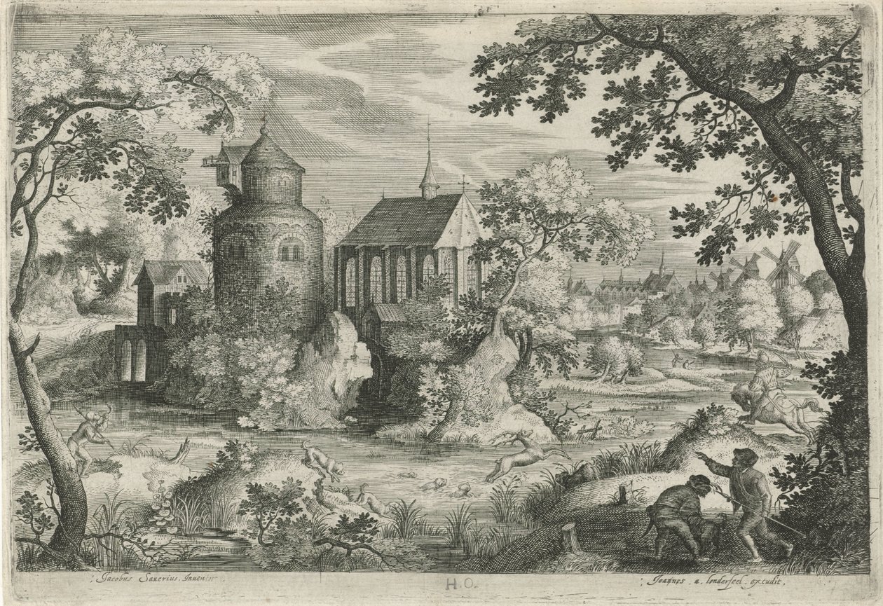 Hirschjagd bei einer Kapelle von Jan van Londerseel