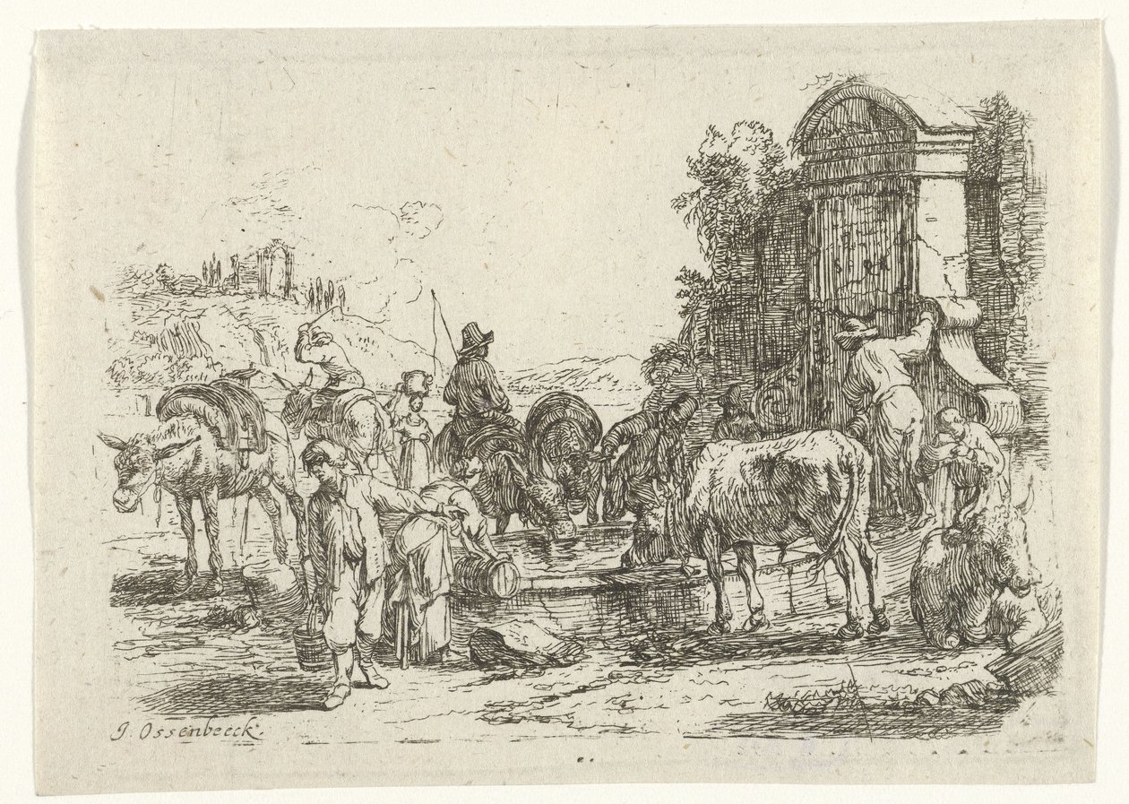 Trinkendes Vieh an einer Quelle von Jan van Ossenbeeck