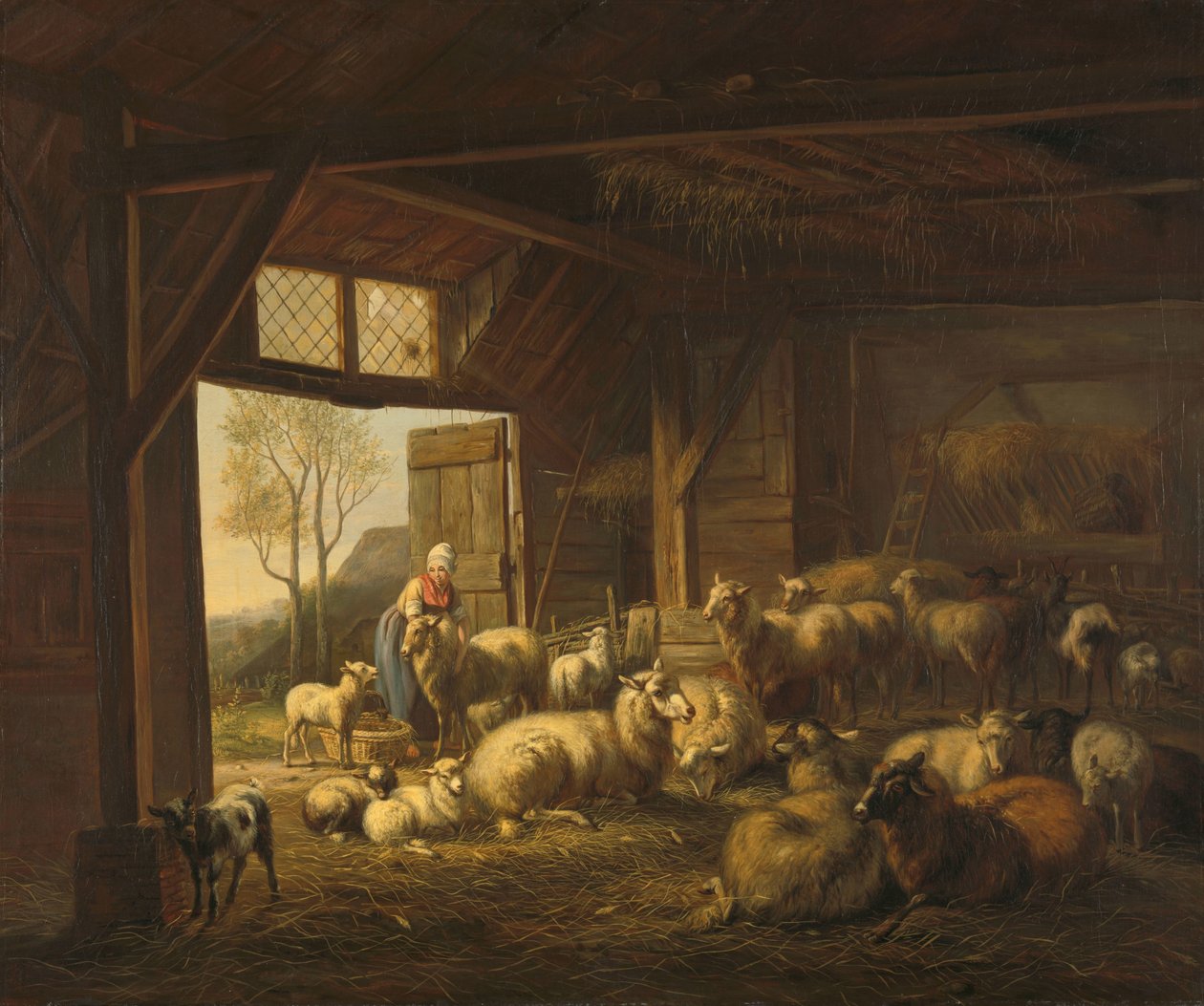 Schafe und Ziegen in einem Stall von Jan van Ravenswaay
