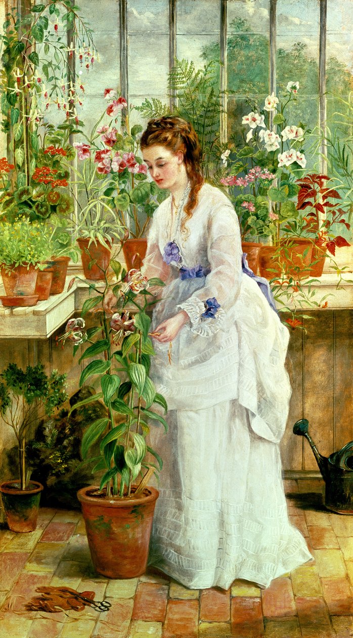 Junge Dame in einem Wintergarten von Jane Maria Bowkett