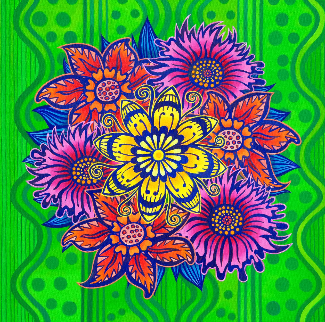 Blumen auf Grün, 2022 von Jane Tattersfield