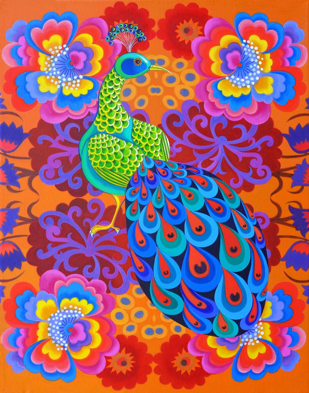 Pfau mit Blumen, 2015 von Jane Tattersfield