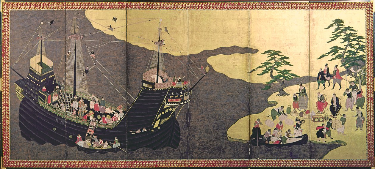 Ankunft der Portugiesen in Japan im Jahr 1640 von Japanese School