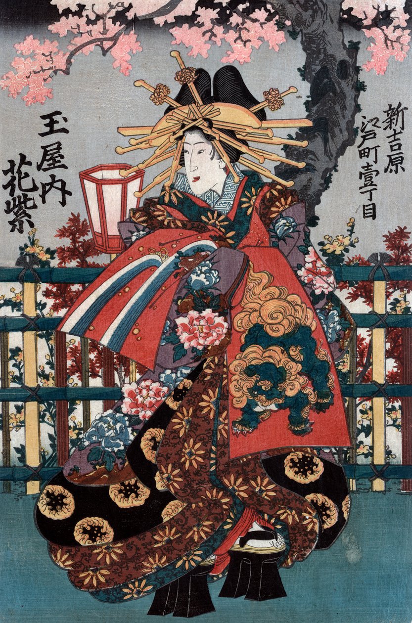 Linkes Panel eines japanischen Kurtisanen-Triptychons von Japanese School