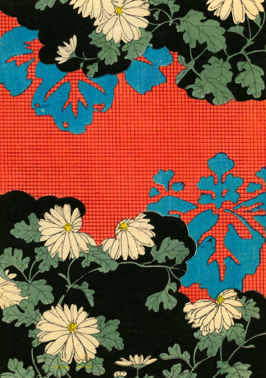 Rotes und schwarzes Design mit Gänseblümchen von Japanese School