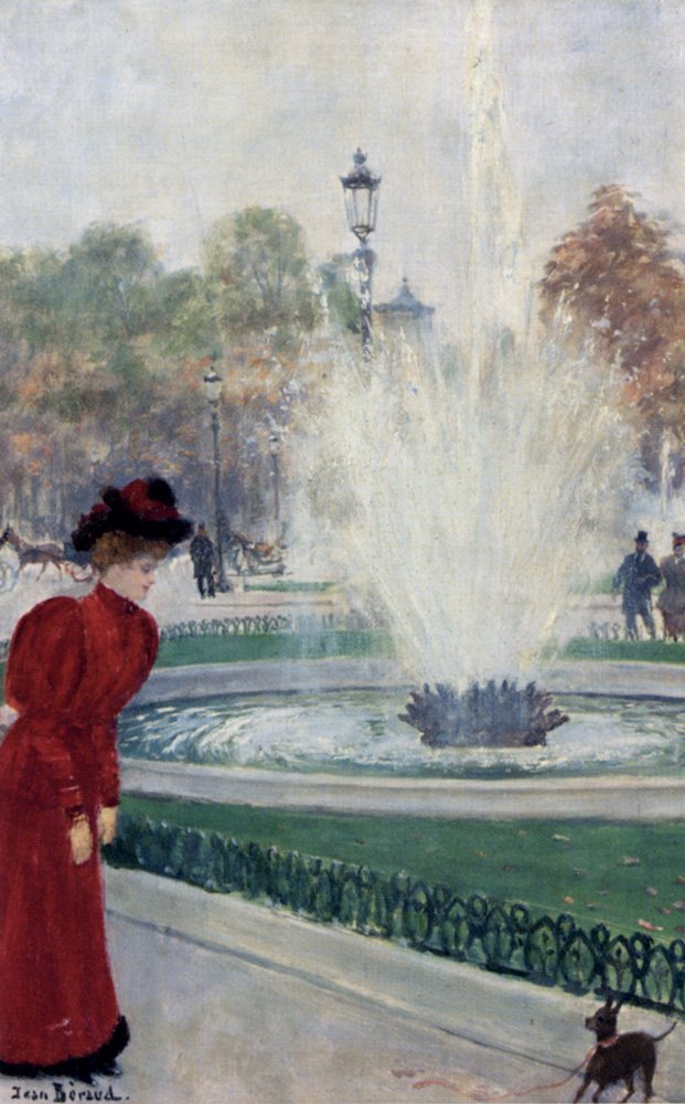 Pariserin am Rond-Point des Champs-Elysees von Jean Beraud