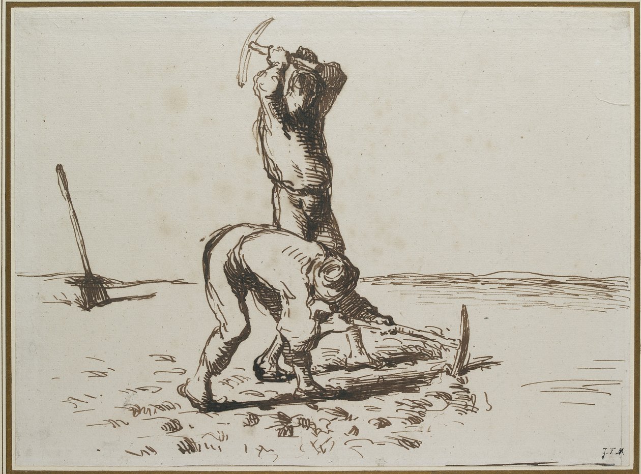 Zwei Bauern graben mit Spitzhacken, ca. 1844 - 1846 von Jean Francois Millet