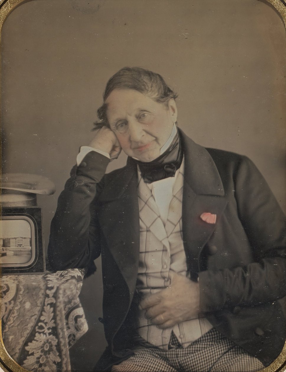 Selbstporträt mit einem Daguerreotyp von Genf von Jean Gabriel Eynard