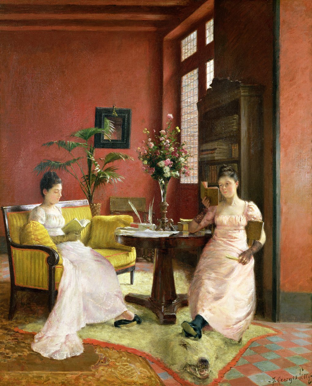 Zwei Frauen lesen in einem Innenraum von Jean Georges Ferry