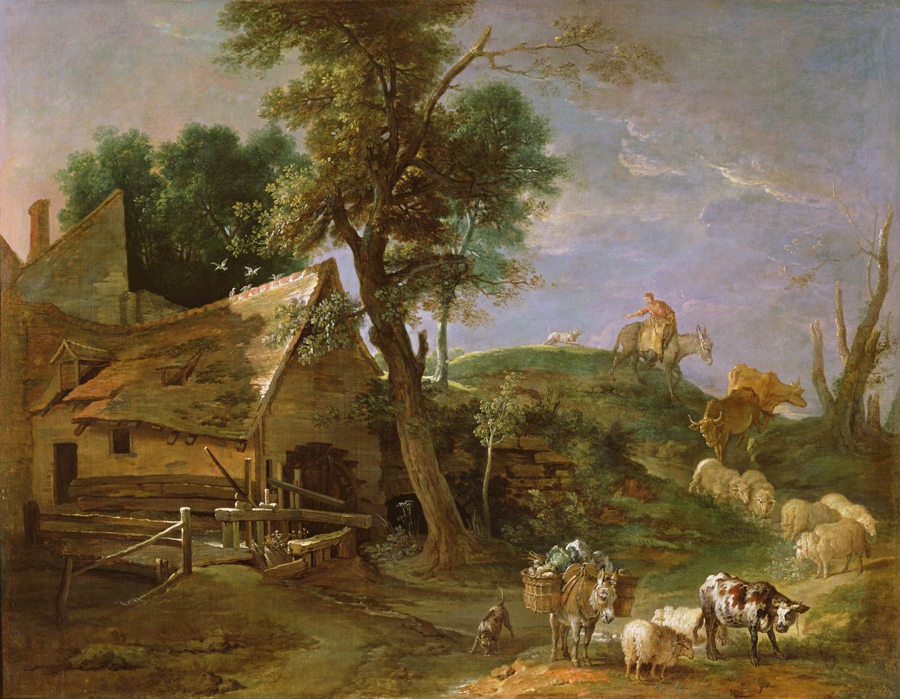 Landschaft mit Wassermühle von Jean Baptiste Oudry