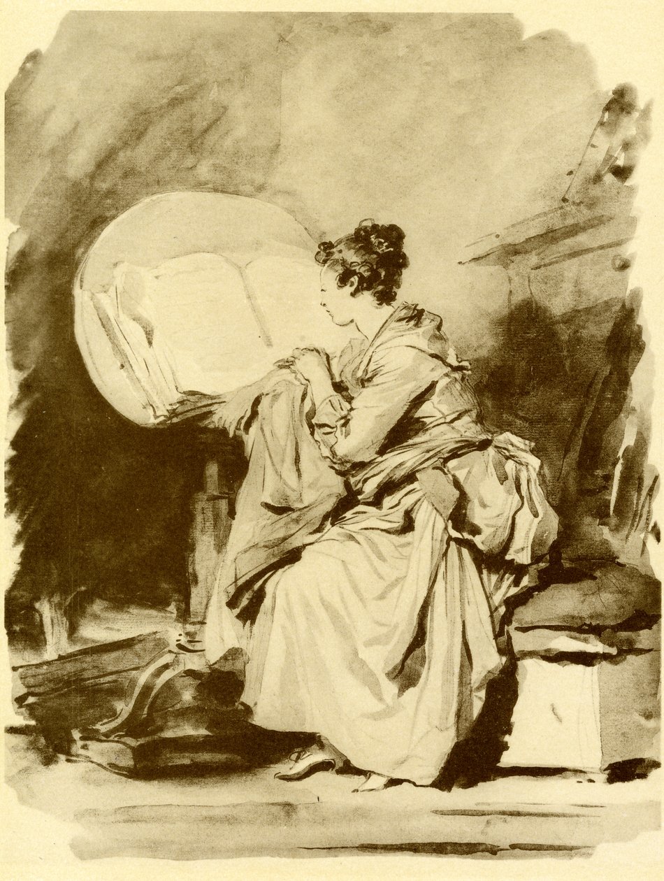 Lesendes Mädchen auf einem Klapptisch sitzend von Jean Honore Fragonard