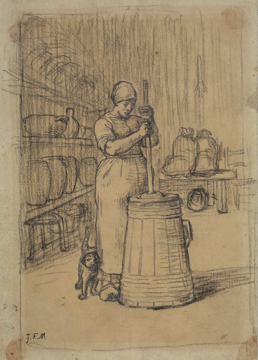 Studie für Frau beim Butterrühren von Jean Francois Millet