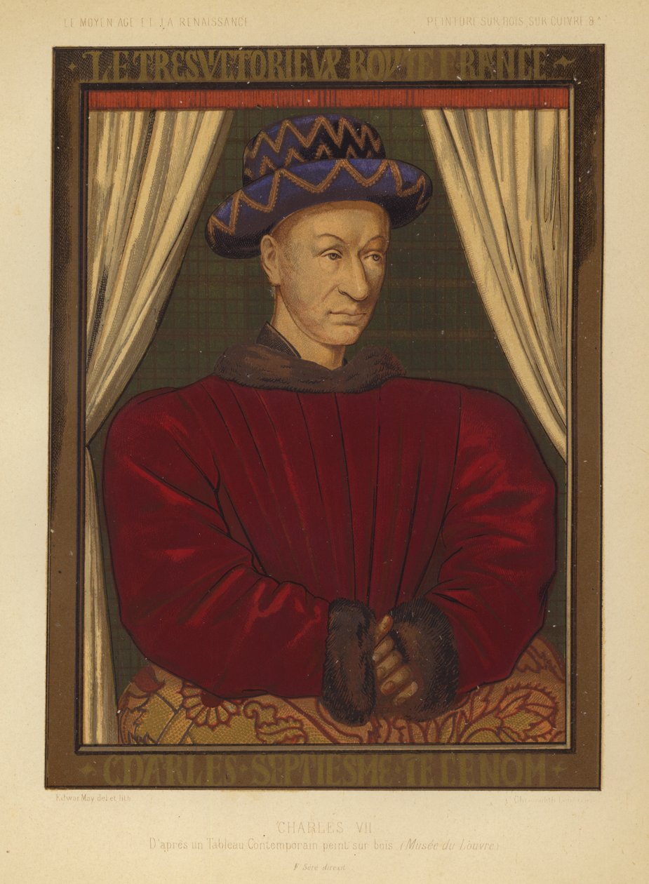 Karl VII., König von Frankreich (Chromolitho) von Jean (after) Fouquet