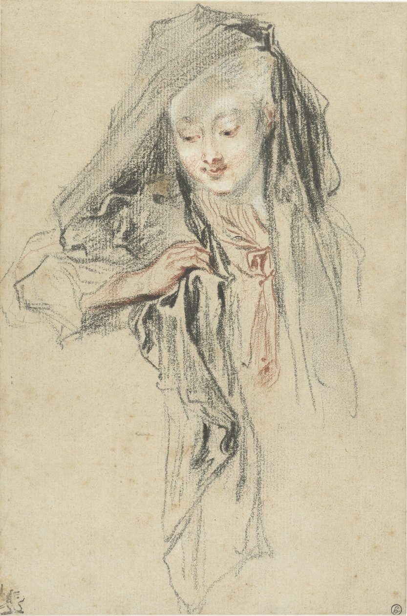 Frau mit Schleier von Jean Antoine Watteau