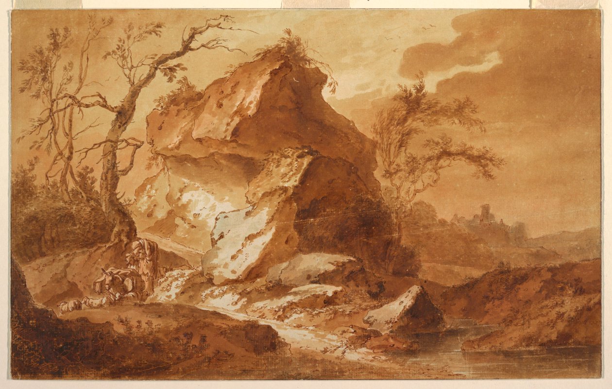 Zeichnung, Eine gebirgige Landschaft, 1763 von Jean Baptiste Huet