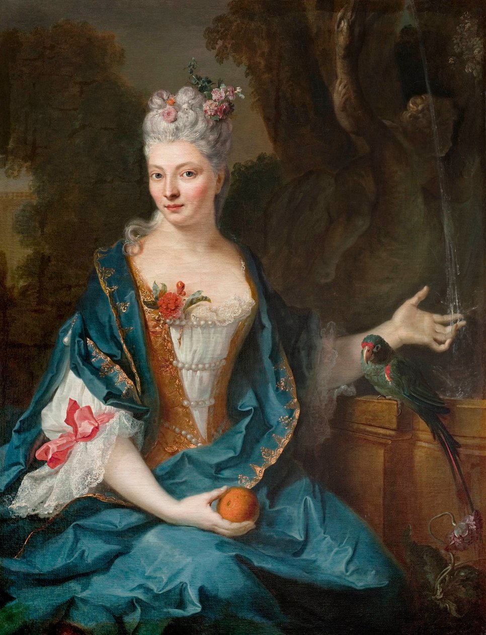 Dame, die in einem Garten sitzt von Jean Baptiste Oudry