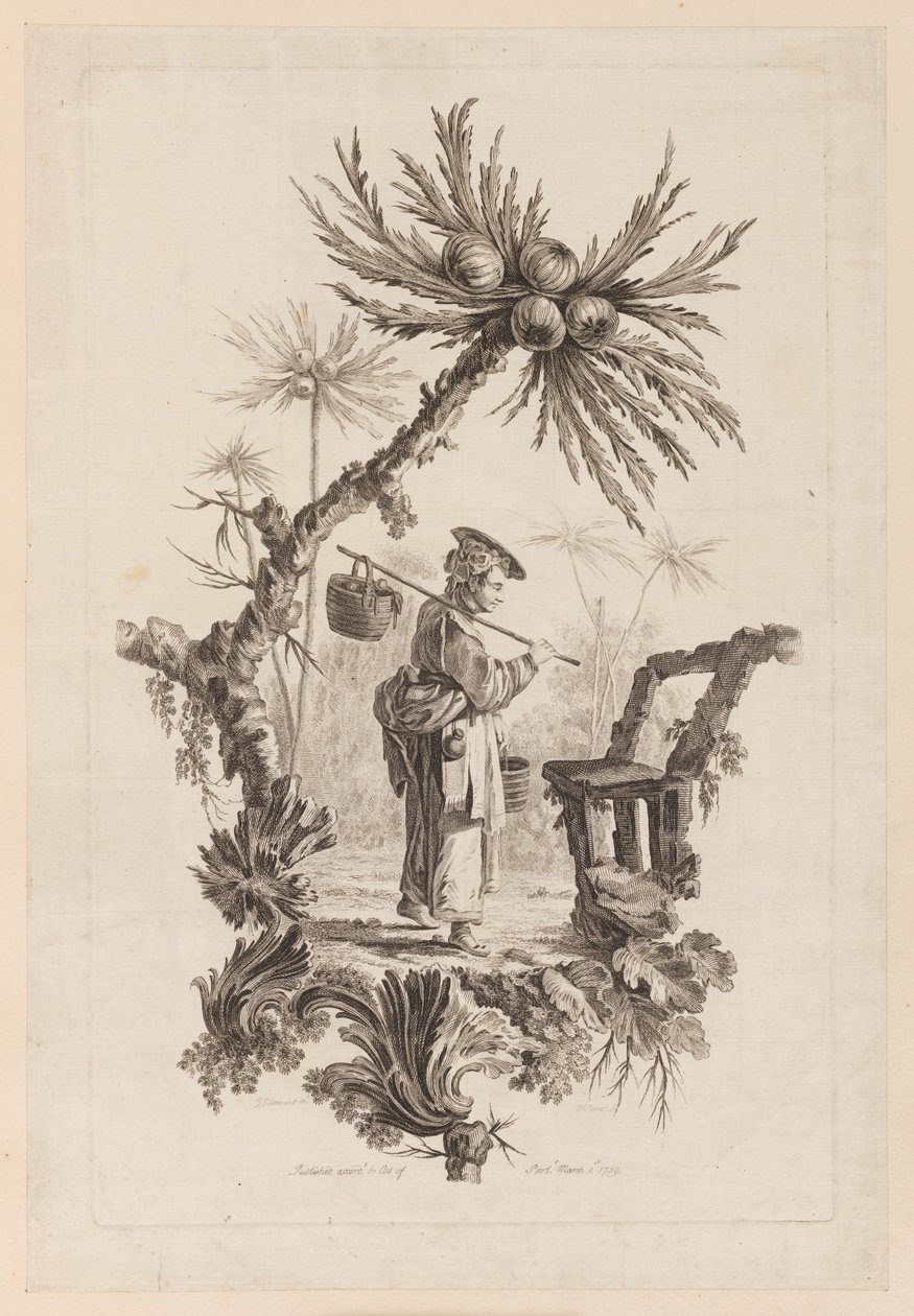 Figur mit Korb unter Ast von Jean Baptiste Pillement
