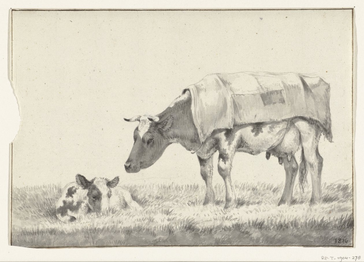 Stehende Kuh, nach links, mit liegendem Kalb von Jean Bernard