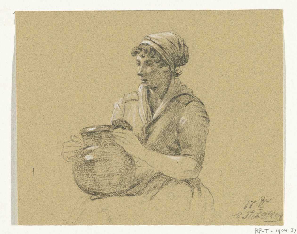 Sitzendes Mädchen mit einem großen Krug von Jean Bernard