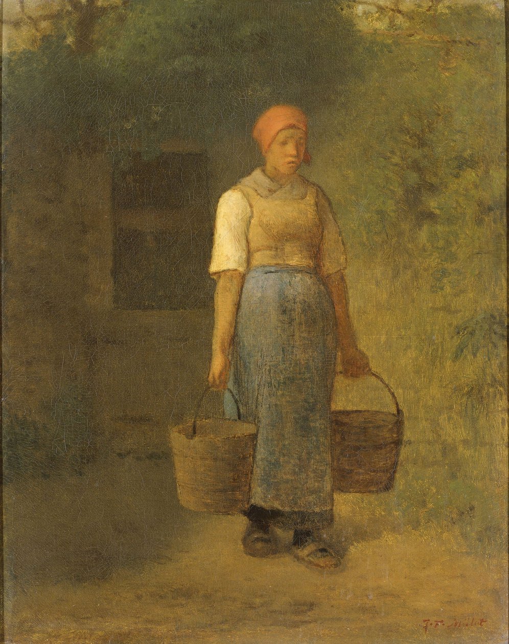 Mädchen trägt Wasser, um 1855-60 von Jean Francois Millet