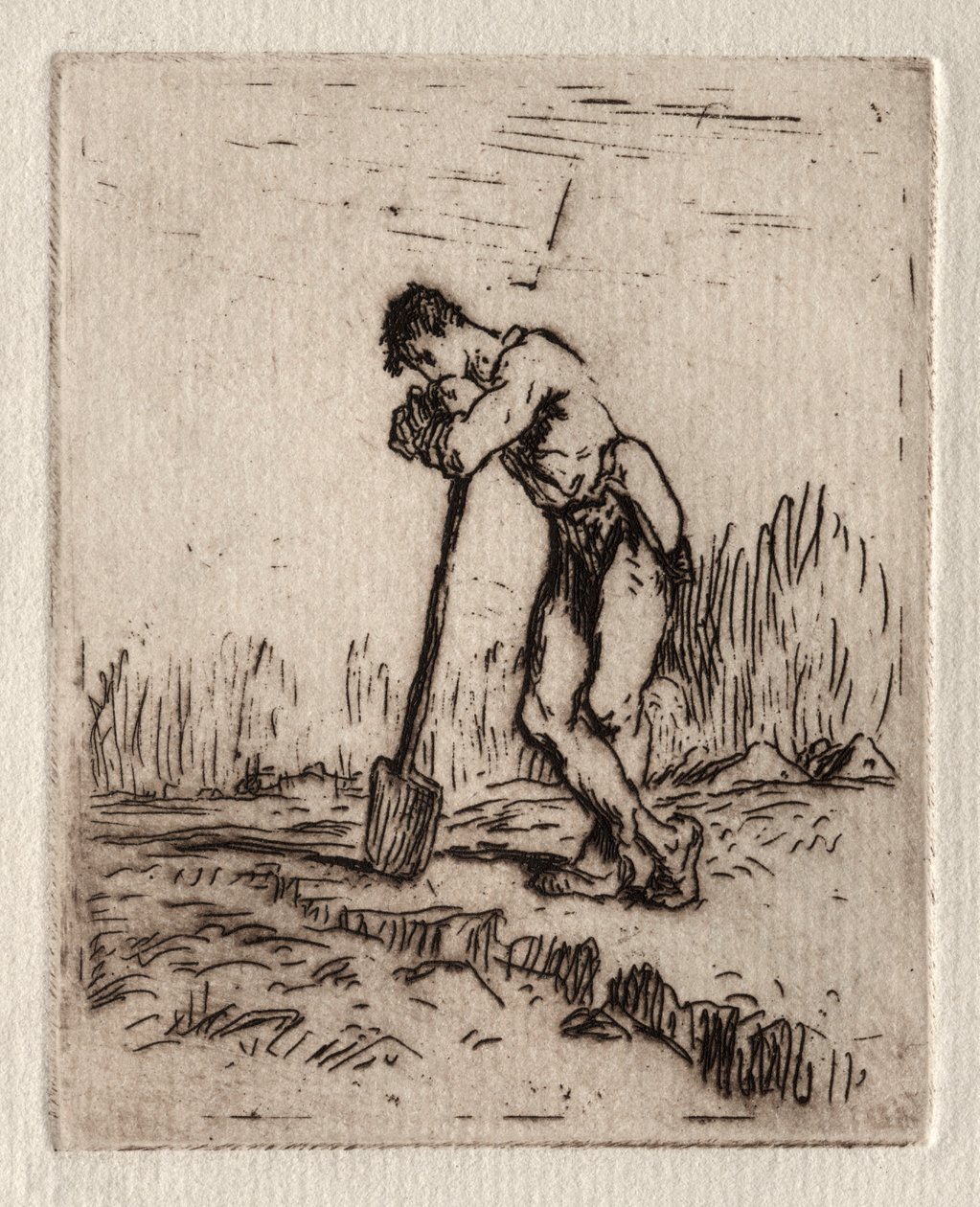 Mann, der sich auf einen Spaten lehnt von Jean Francois Millet
