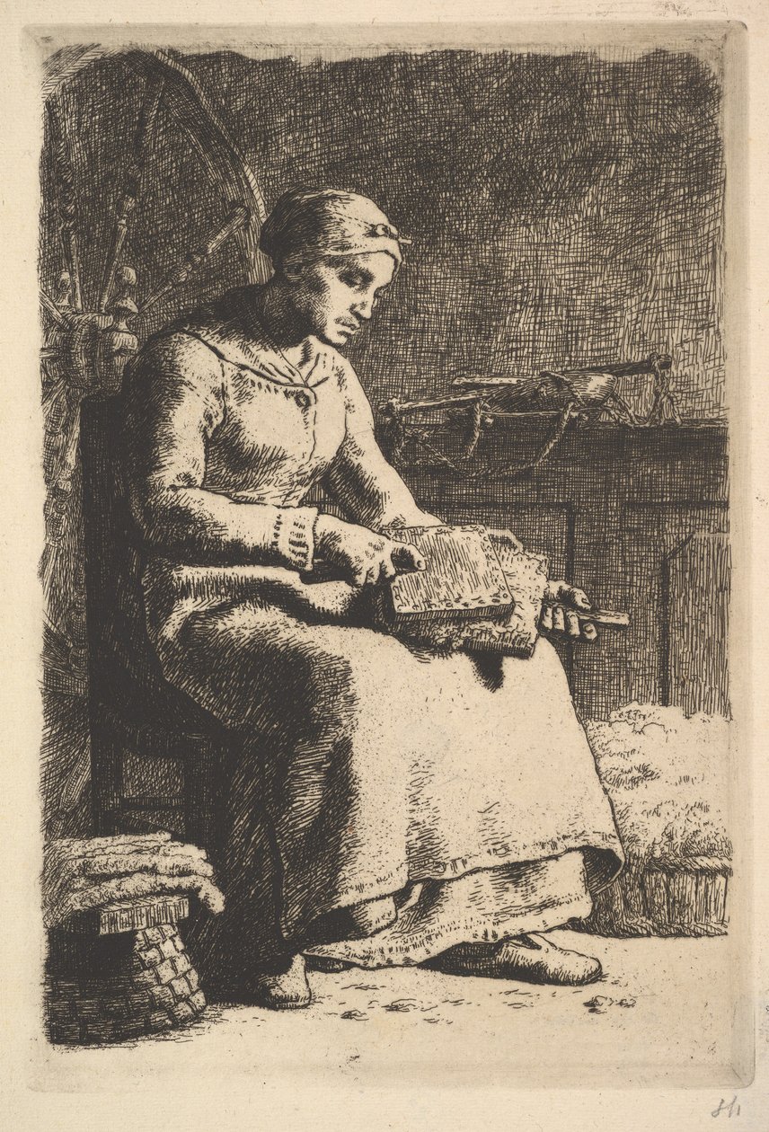 Die Wollkämmerin, 1834-75 von Jean Francois Millet