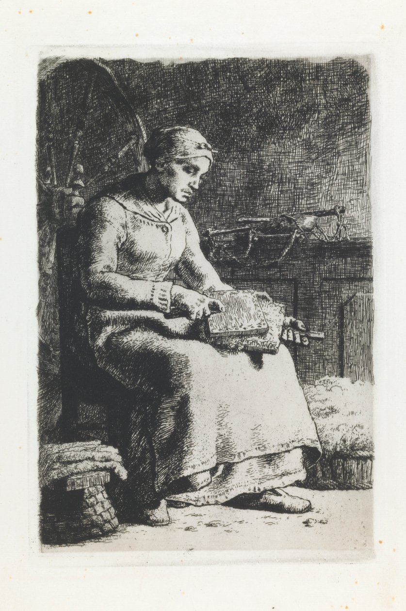 Frau beim Wolle kämmen von Jean Francois Millet