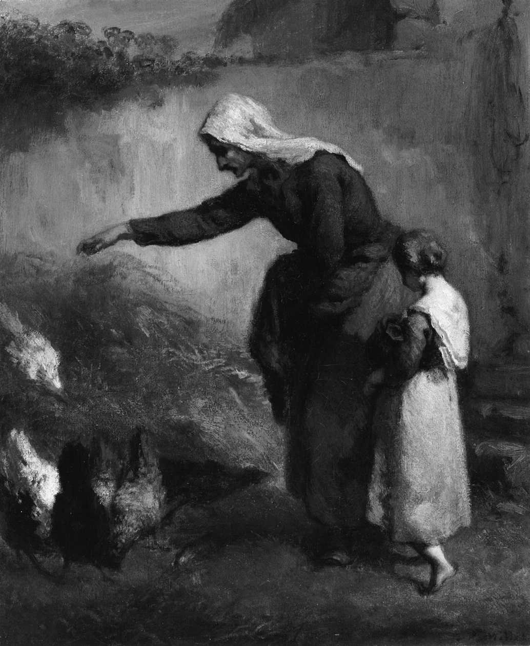 Frau füttert Hühner von Jean Francois Millet