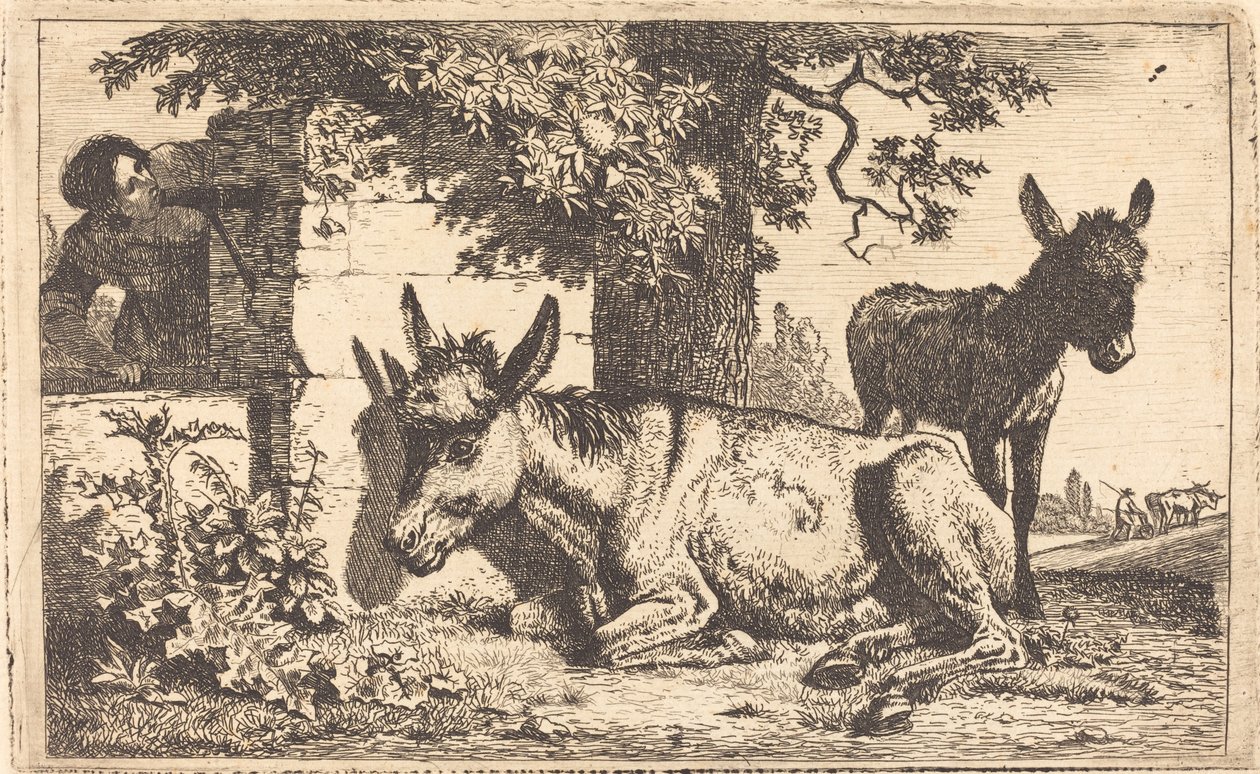 Ein Esel an einem Wasserbrunnen von Jean Louis Demarne