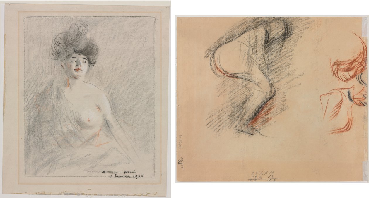 Kurtisane (recto) Figurenskizzen (verso) von Jean Louis Forain