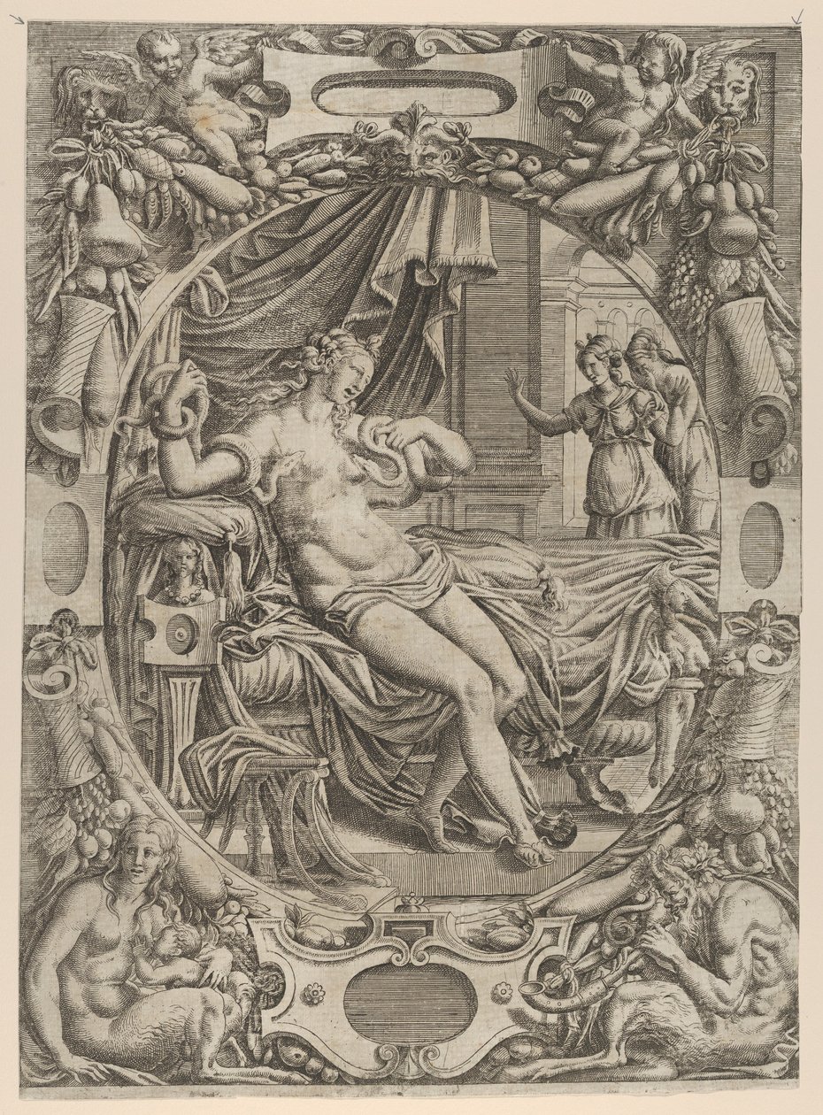 Kleopatra von einer Aspis gebissen, 1535-55 von Jean Mignon