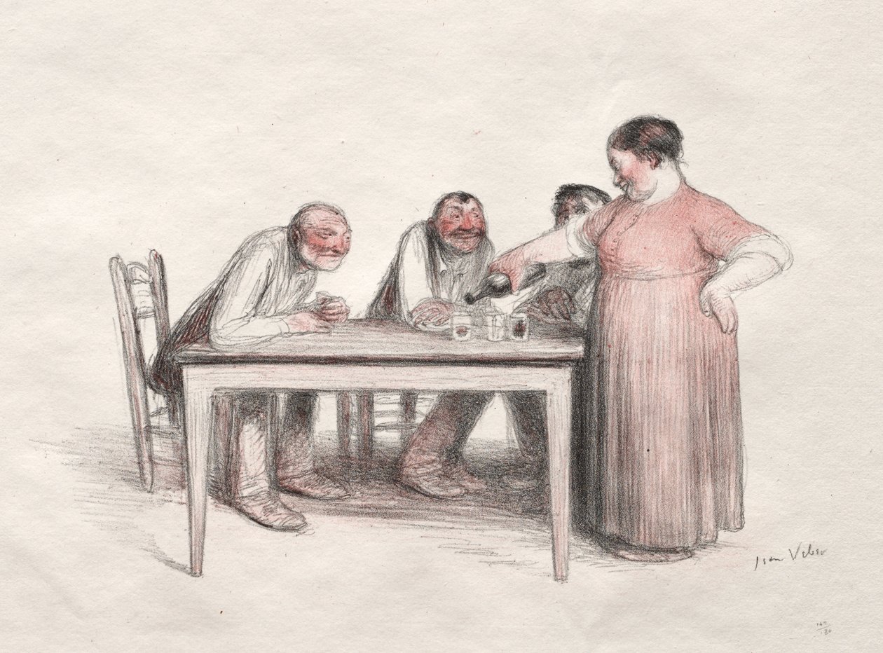 Das Weinglas (Farblithografie) von Jean Veber