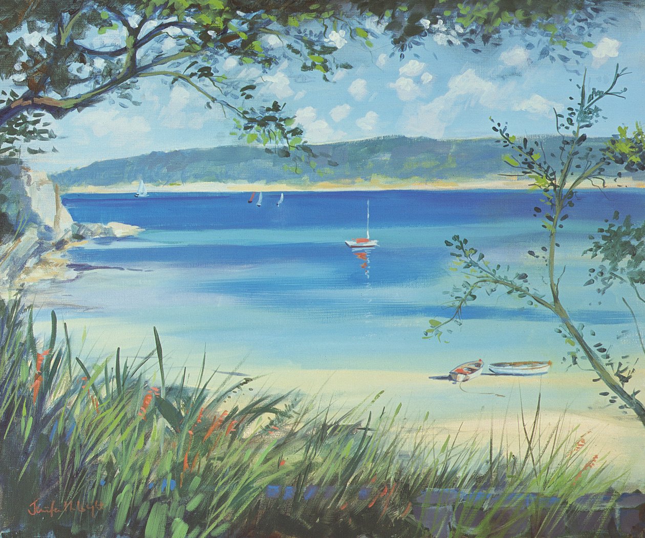 Salcombe, Southsands Beach, 2000 von Jennifer Wright