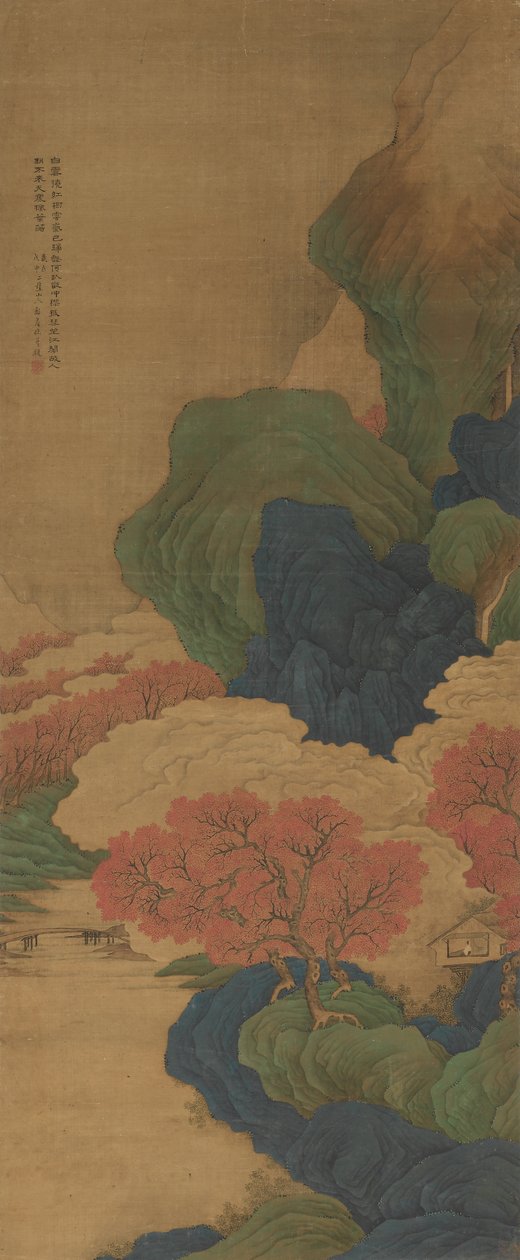 Weiße Wolken und rote Bäume, Hängerolle von Jian Li