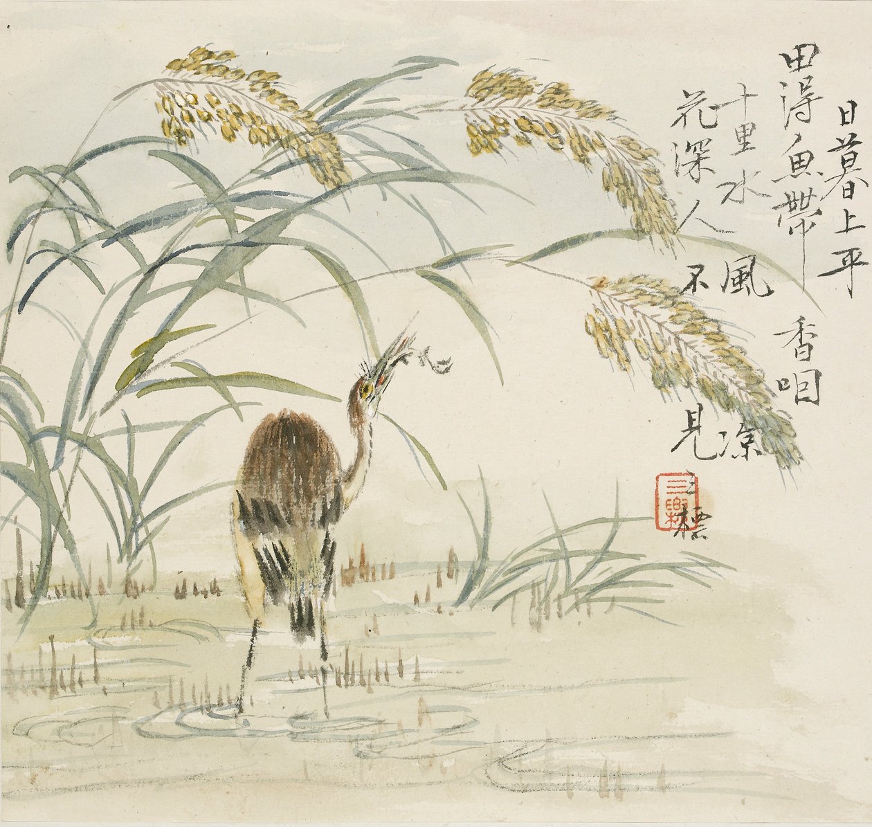 Ein Reiher frisst einen Fisch, 1857 von Jin Yuan
