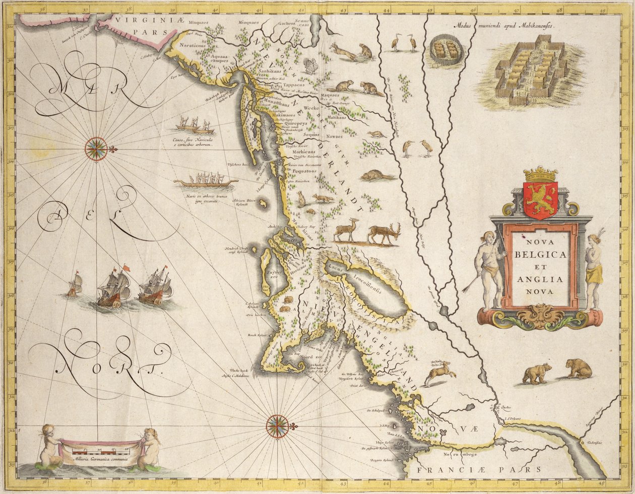 Karte von Neu-Belgien und Neu-England, veröffentlicht in Amsterdam um 1640 von Joan Blaeu