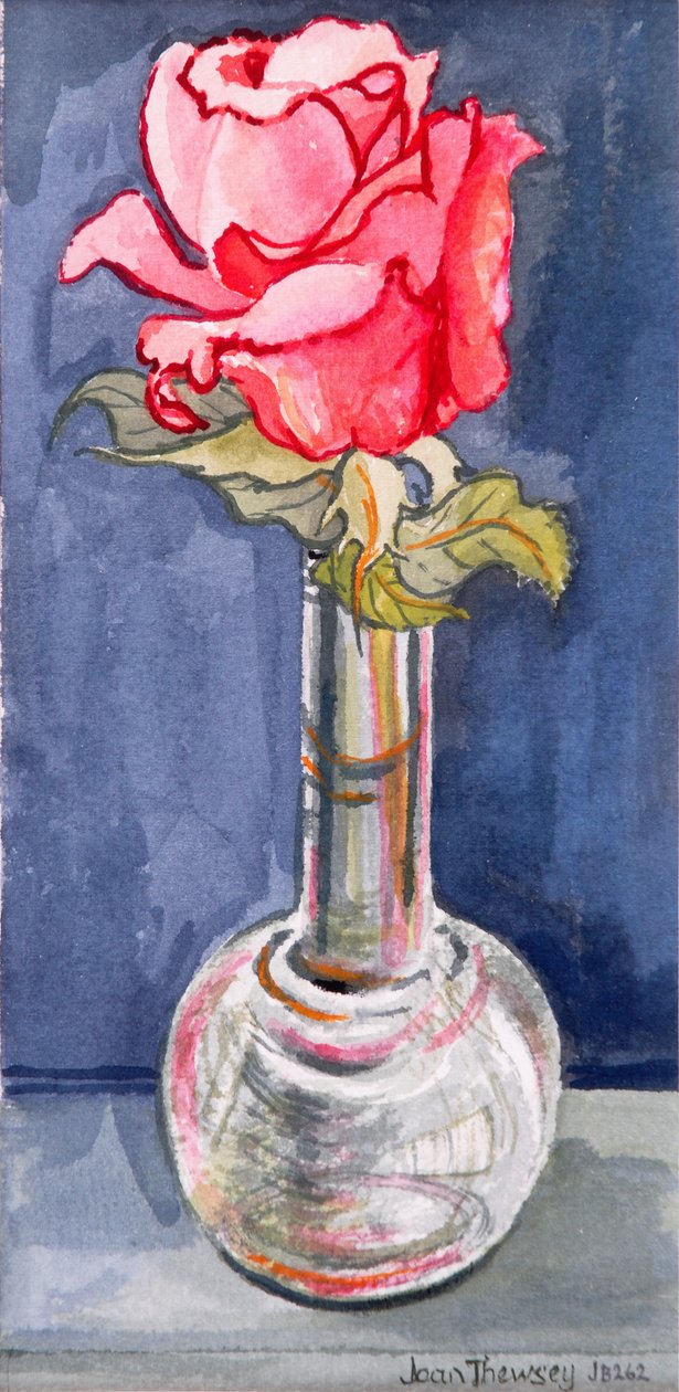 Rosa Rose in einer Knospenvase, 2000 von Joan Thewsey