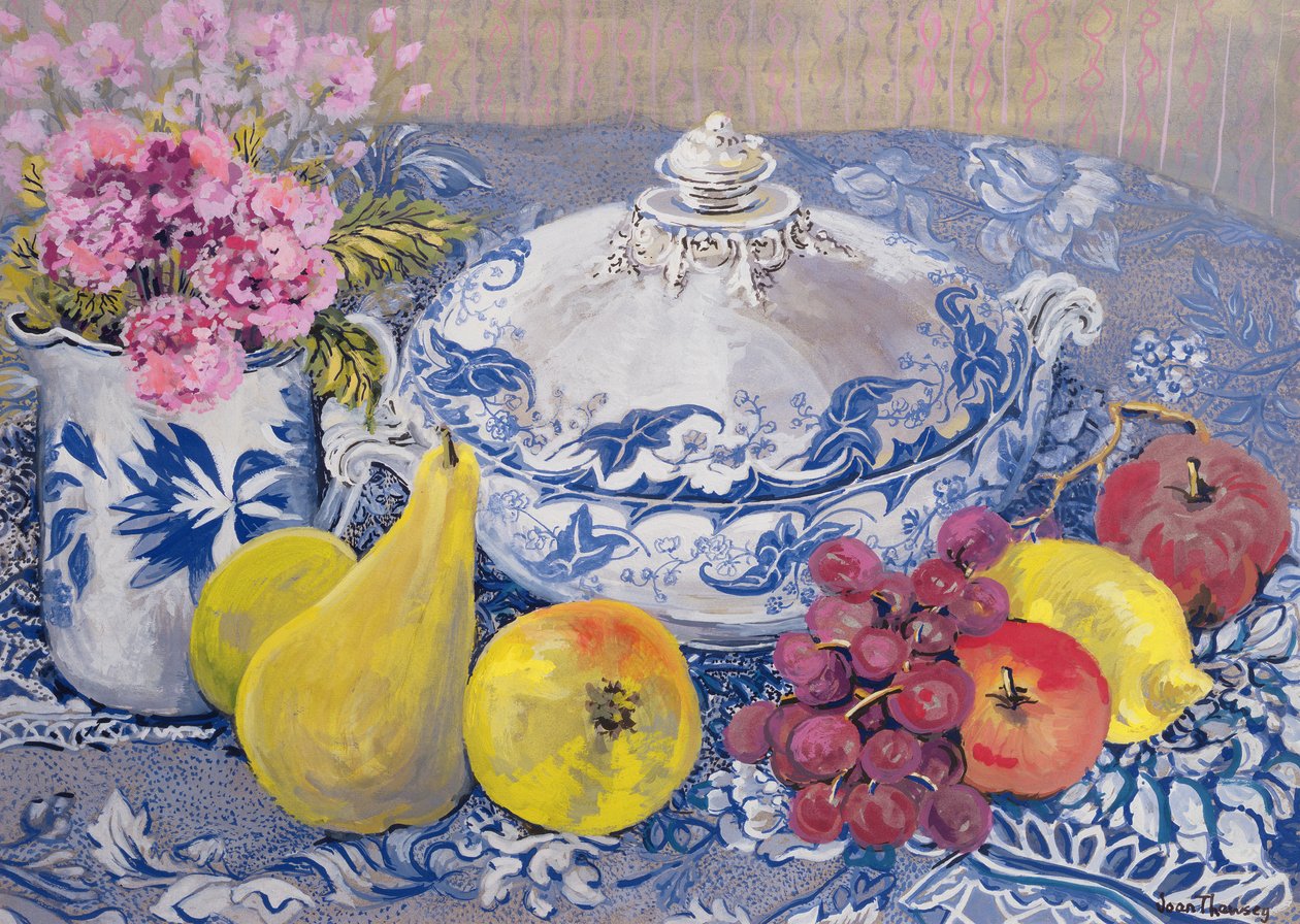 Die blaue und weiße Terrine mit Früchten von Joan Thewsey