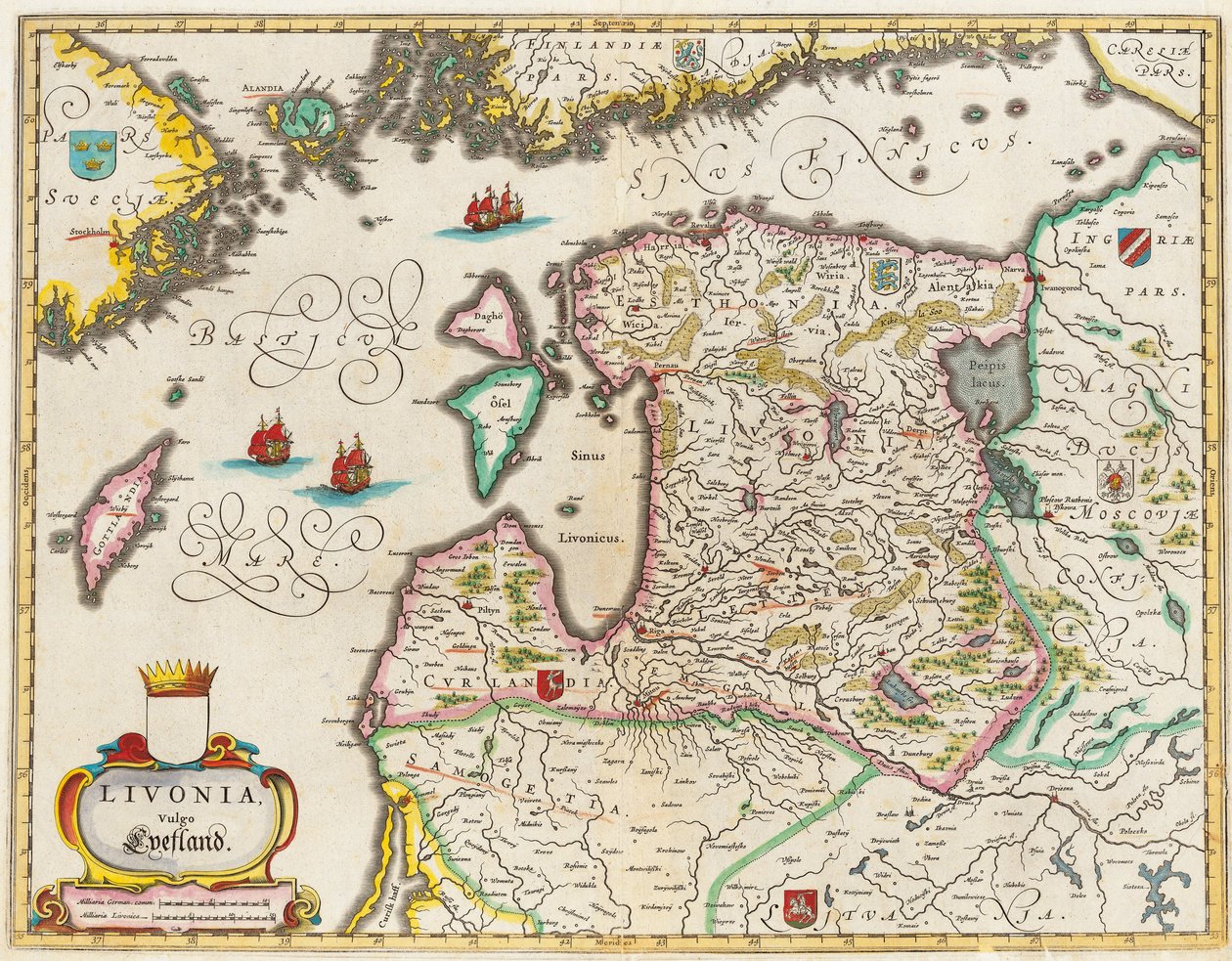 Livonia-Karte, Vulgo Lyefland, Atlas Maior von Joan Blaeu