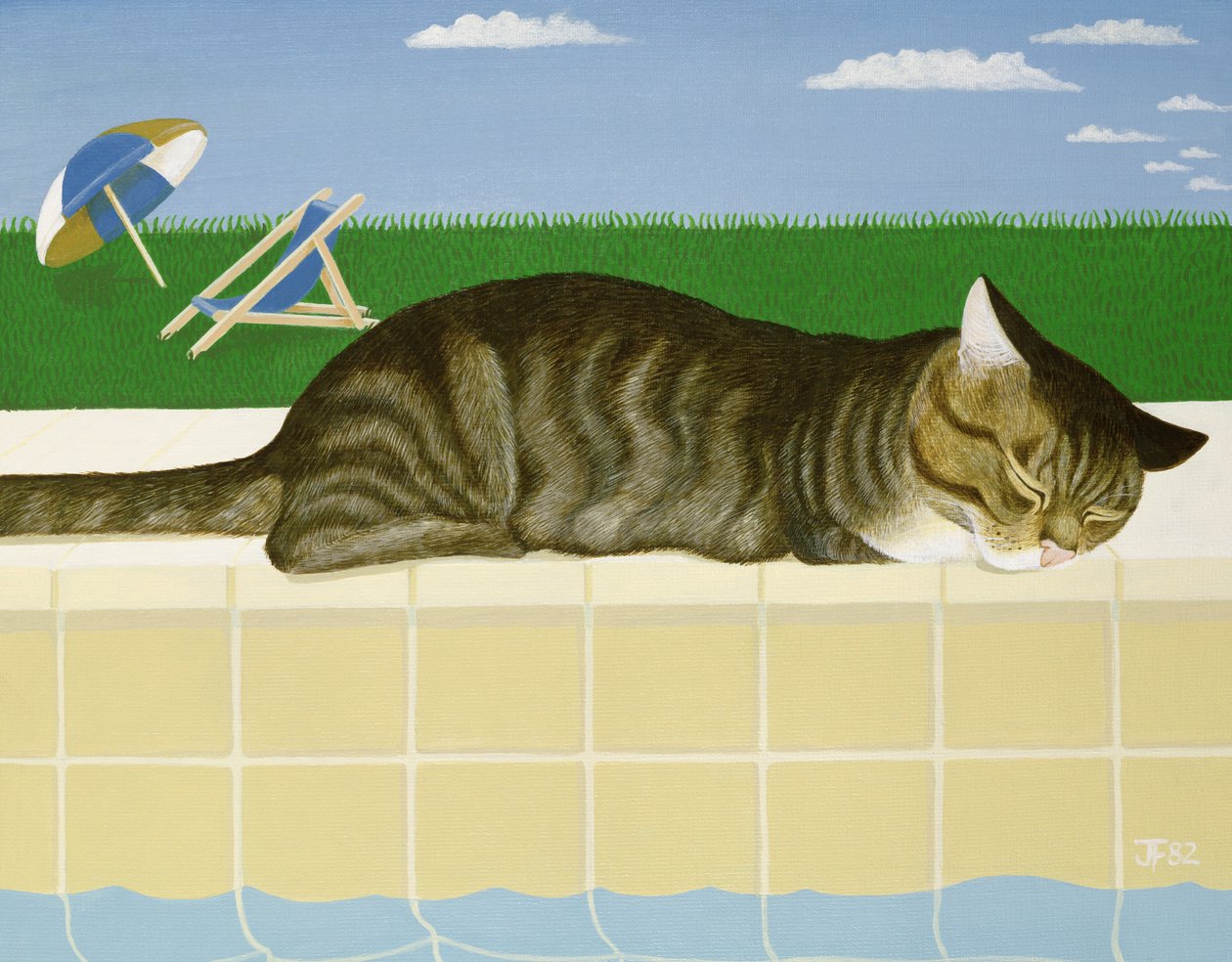 Getigerte Katze an einem Pool von Joan Freestone