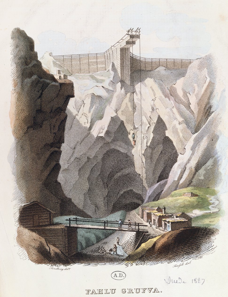 Kupfermine von Falun, 1827 (Stich) von Johan Gustaf Sandberg