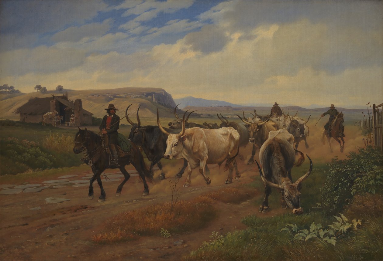 Eine Herde Ochsen in der römischen Campagna von Johan Thomas Lundbye